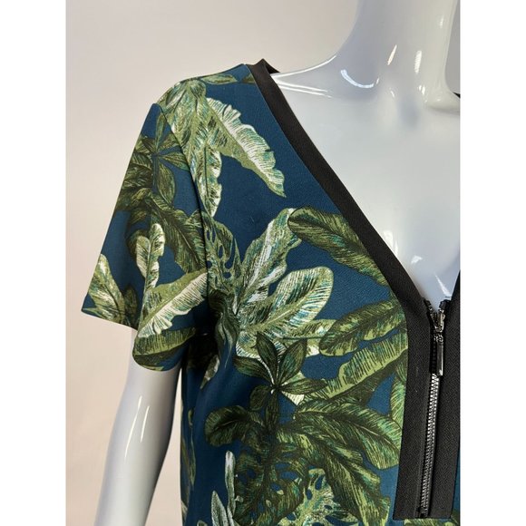 Love Scarlett Zip Front Leaf Pattern Top Size Large Blue, Green Polyester Blend - Picture 8 of 16